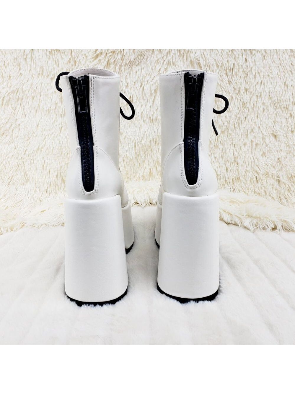 White Matte Chunky Platform Goth Punk Ankle Boots Camel - Picture 10 of 14